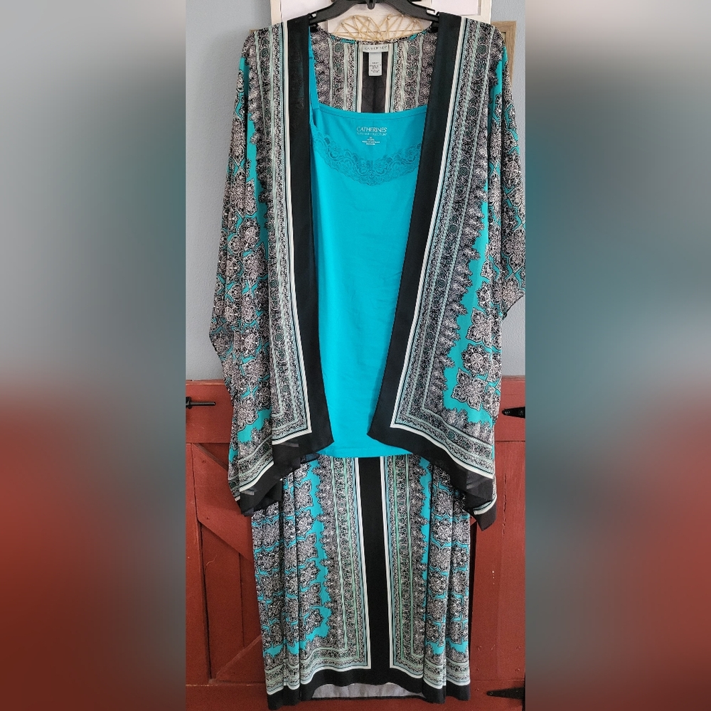 Catherines Black & Turquoise Kimono 3pc Set - Size (22-24W)